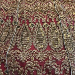 36” Indian Woman’s Skirt Pink Gold Embroidered 44” Waist Drawstring Free Ship